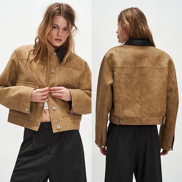 Free People Jackets & Blazers - NWT Stand Studio Esther Jacket Free People Collared Faux Leather Trucker